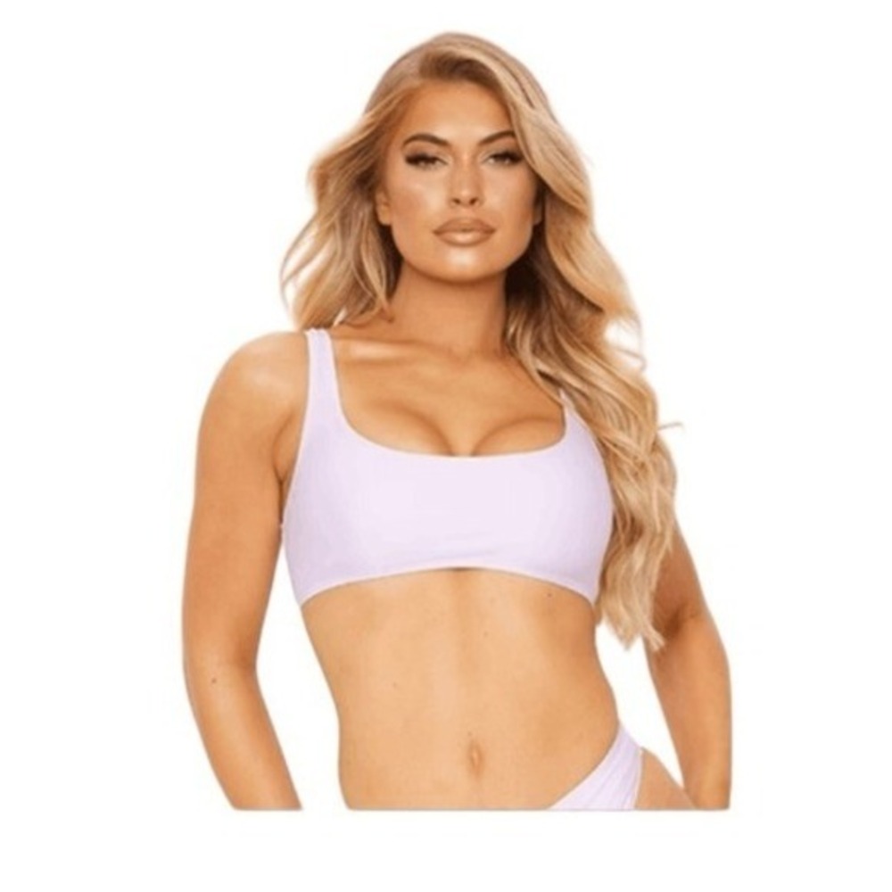 PrettyLittleThings Mix & Match Bikini Top Lilac Square Scoop Neck Swimsuit Pull-